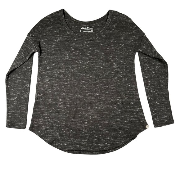 Eddie Bauer Womens S Dark Gray Heathered Long Sleeve Scoop Neck Hem Shirt - Picture 1 of 9